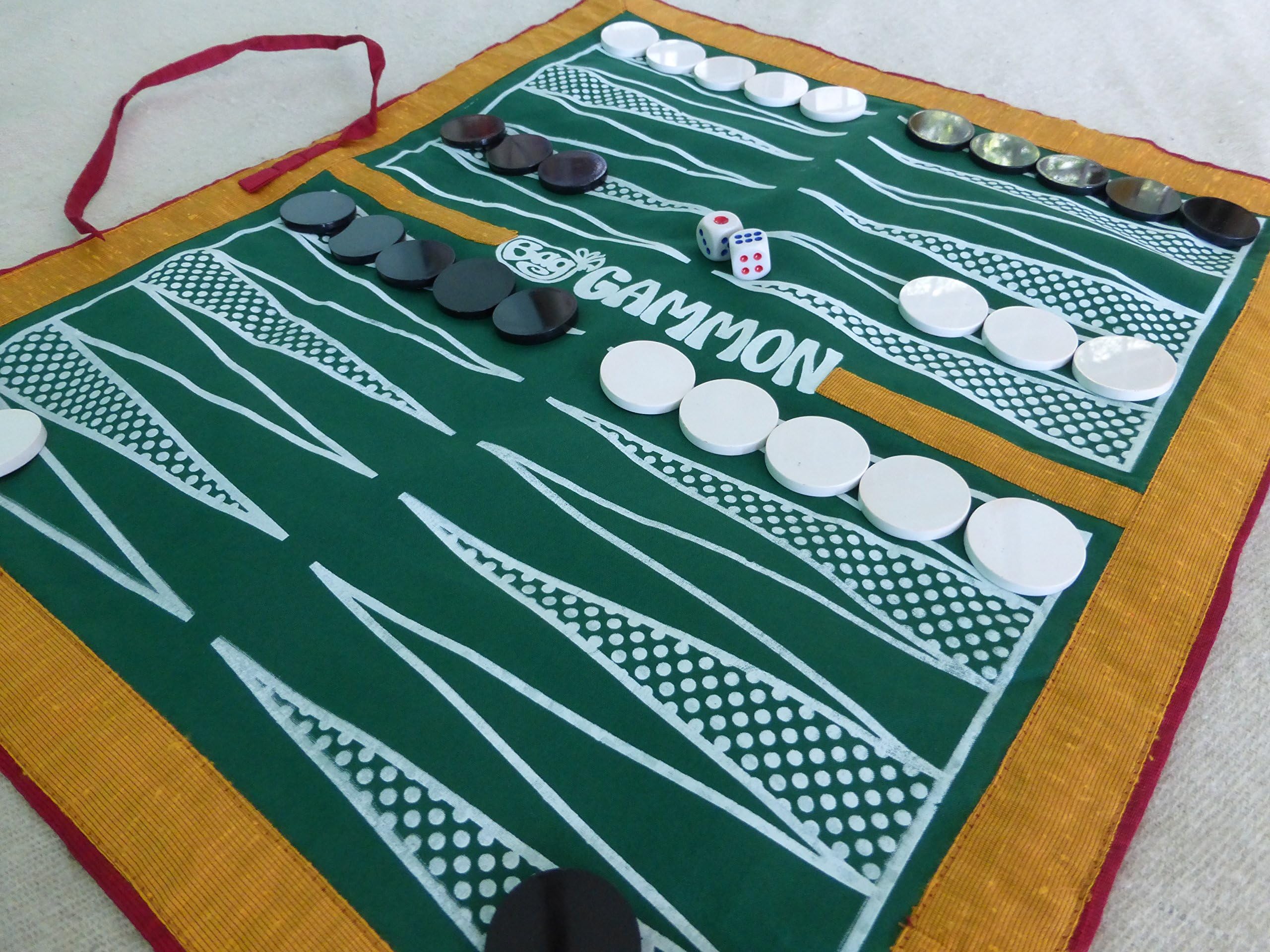 Bag Gammon - Travel backgammon set - handmade full size luxury cloth board