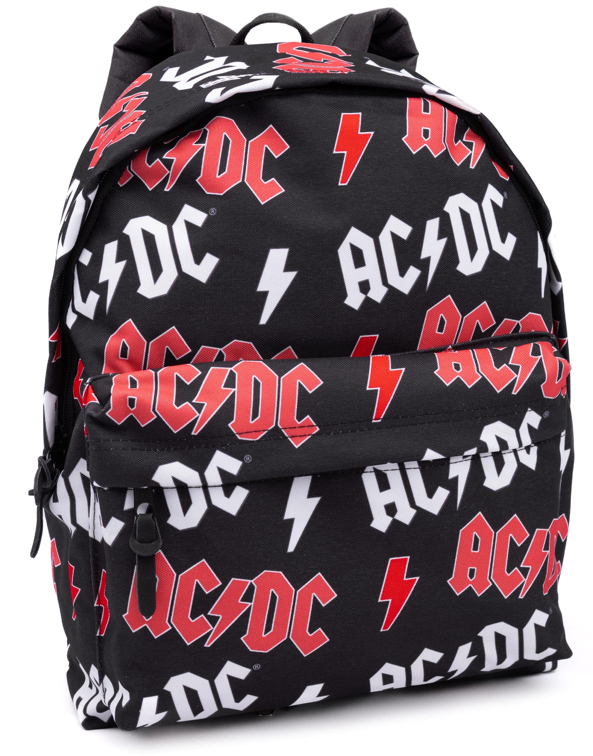 AC/DC Backpack For Adults Teens | Music Band Festival School Rucksack 16” | Black Red White Lightning Logo OAP Bag With Adjustable Straps One Size