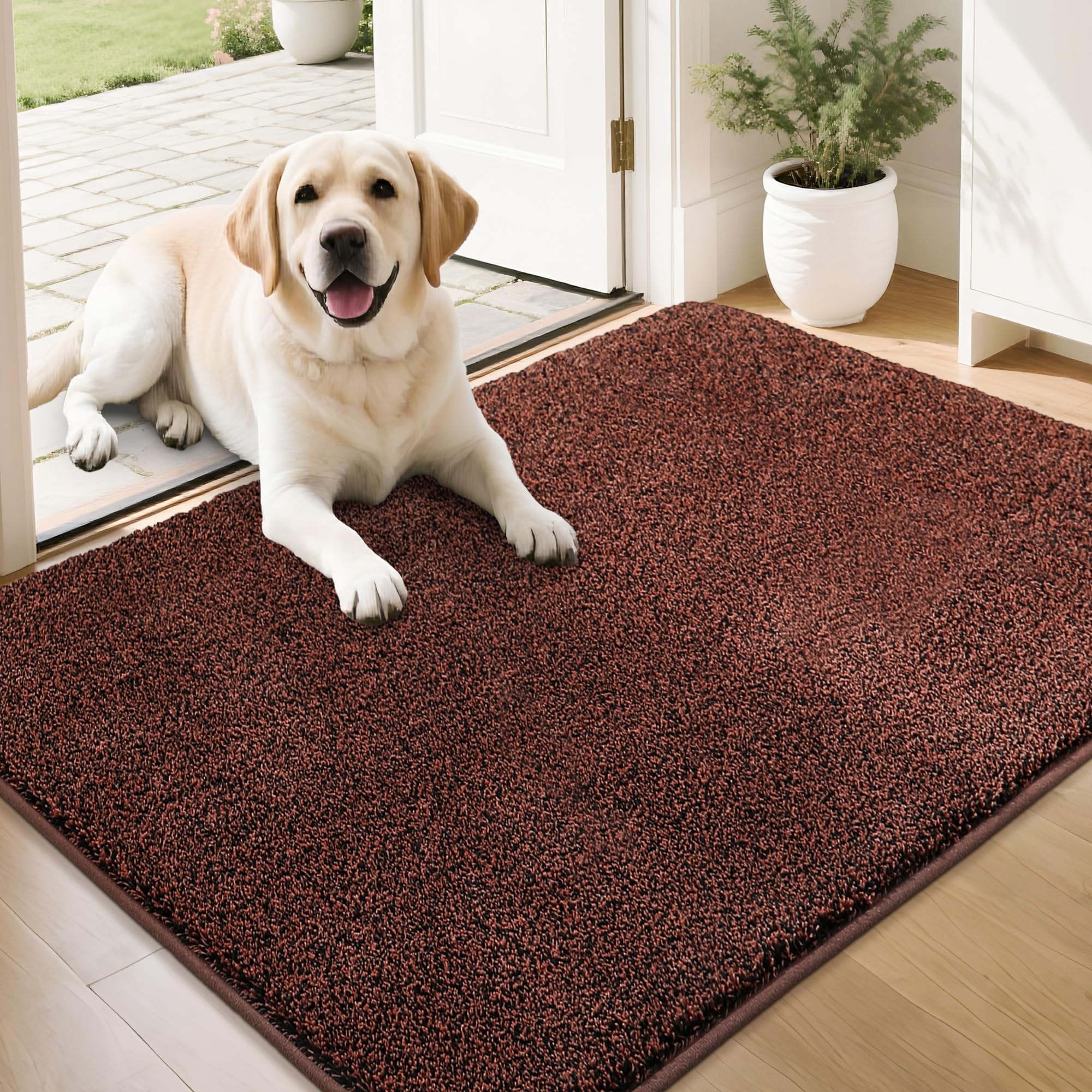 COSY HOMEER Nonslip Door Mats Indoor, 60x90cm Washable Dirt Trapper Welcome Front Doormat for Entryway Room Hallway, Absorbent Indoor Floor Mat for Muddy Shoes & Pets and Dogs, Brown