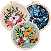 Colorful Flowers Embroidery Kit for Beginners &ndash; DIY Hand Embroidery Set with 3 Hoops, Stamped Patterns, Needles, Thread, Scissors &ndash; Floral Embroidery Kit for Adults, Teens, Women, Craft Lovers