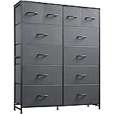 WLIVE Tall Dresser for Bedroom with 12 Drawers, Chests of Drawers, Fabric Dressers for Closet, Living Room, Storage Dresser Organizer with Wood Top, Steel Frame, Dark Grey