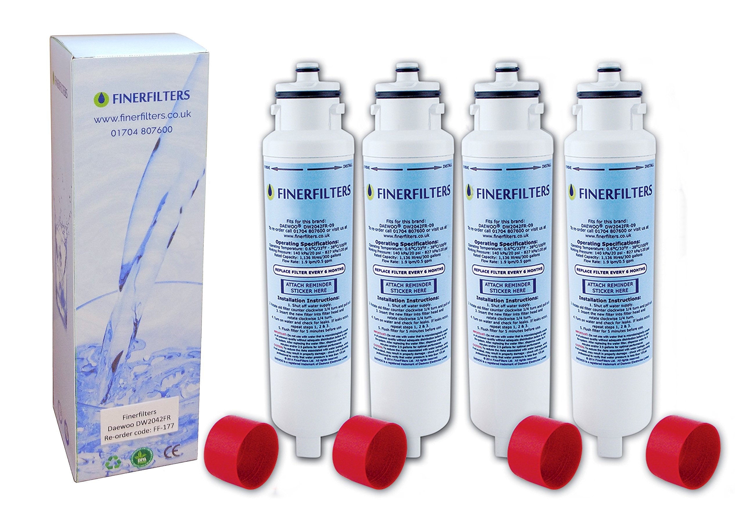 Finerfilters FF-177 Fridge Water Filter Compatible with Daewoo DW2042FR-09 Aqua Crystal Fridge Freezer Water Filter (4 Pack)