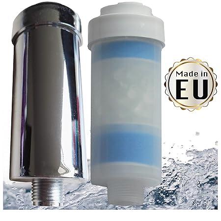 Duschfilter + Maschinenfilter gegen Kalk und Chlor - reduziert Hautreizungen, Markenfilter aus der EU, 1x Kalkfilter für Dusc