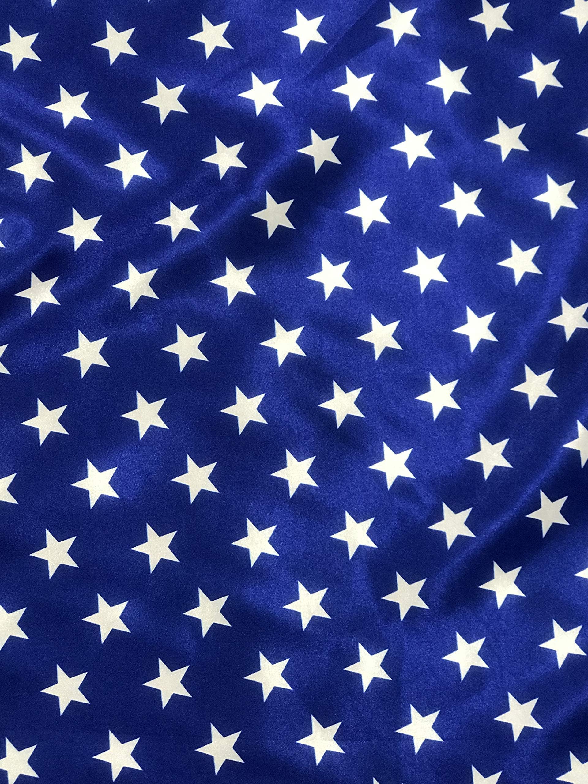 New CreationsFabric & Foam Inc, Patriotic 4th of July, White Stars on Royal Blue Satin Fabric by The Yard