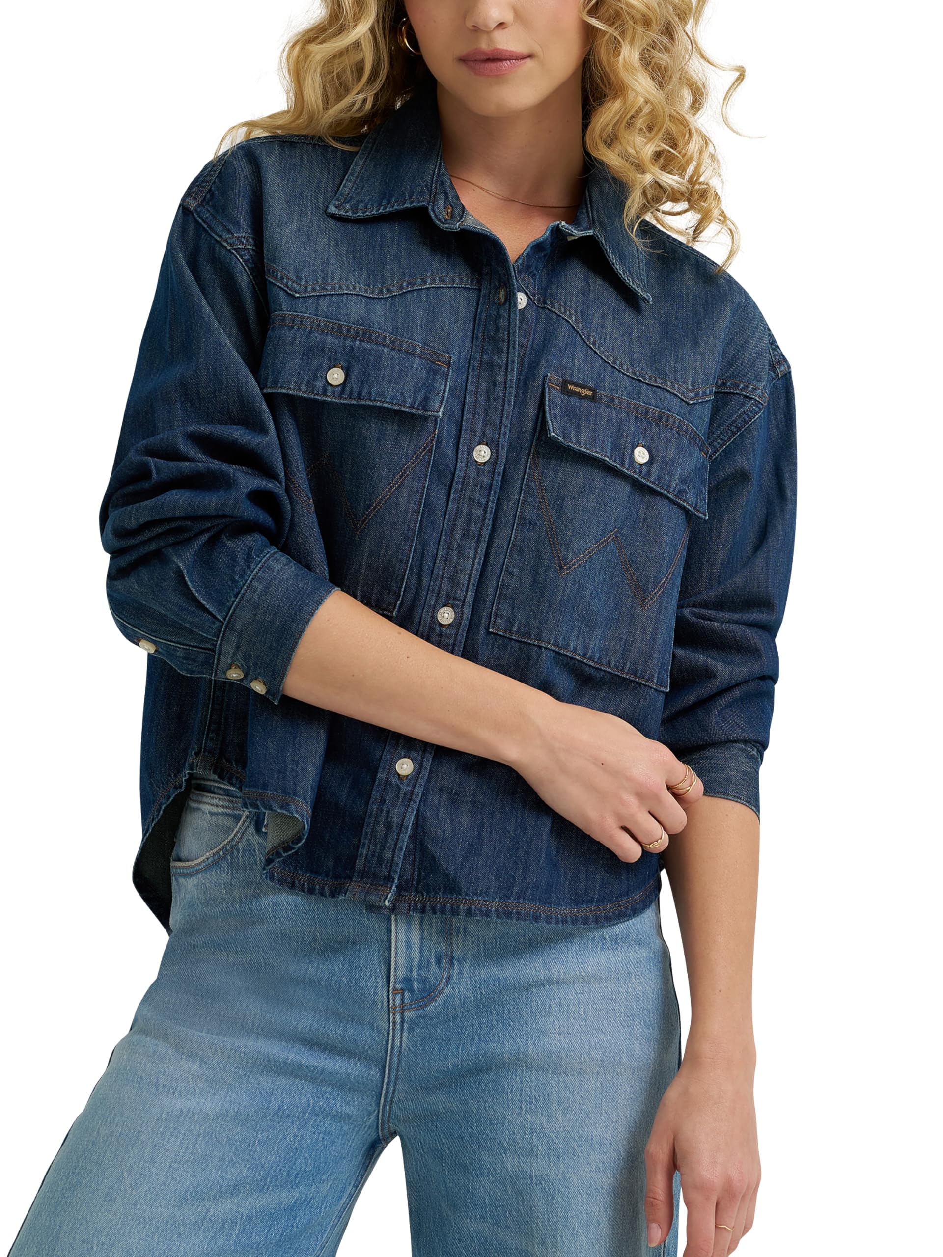 Wrangler Women’s Boxy Denim Shirt, Icon, X-Large