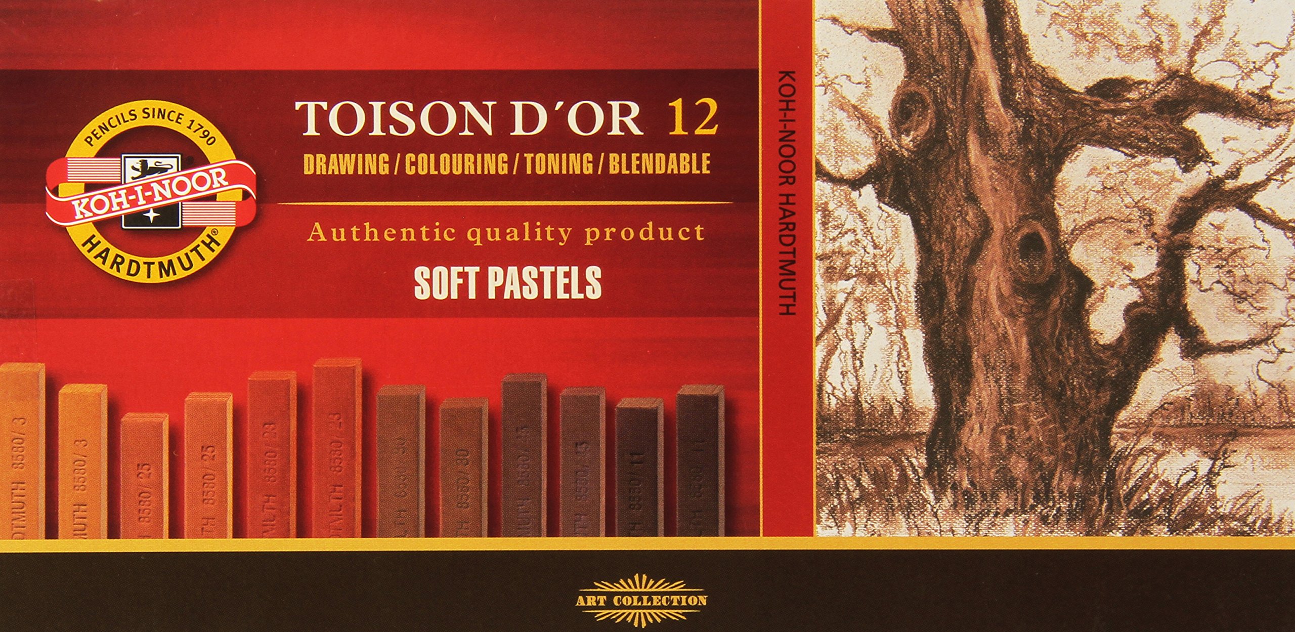 KOH-I-NOOR TOISON D'OR 8592012002BR Artist's Soft Pastels - Brown (Pack of 12)