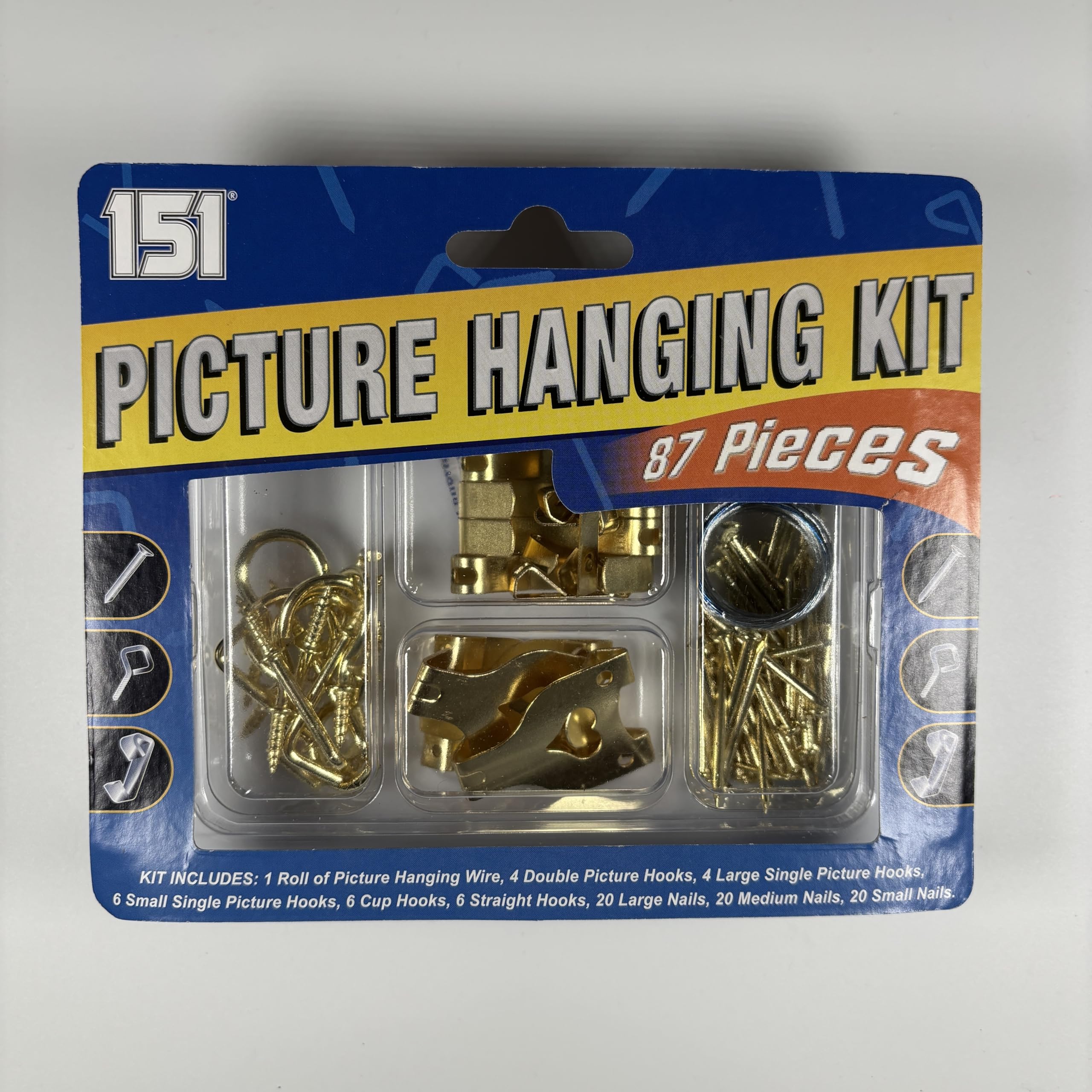 151 Picture Hanging Kit 87 Piece Including Hooks Nails Brackets & Wire