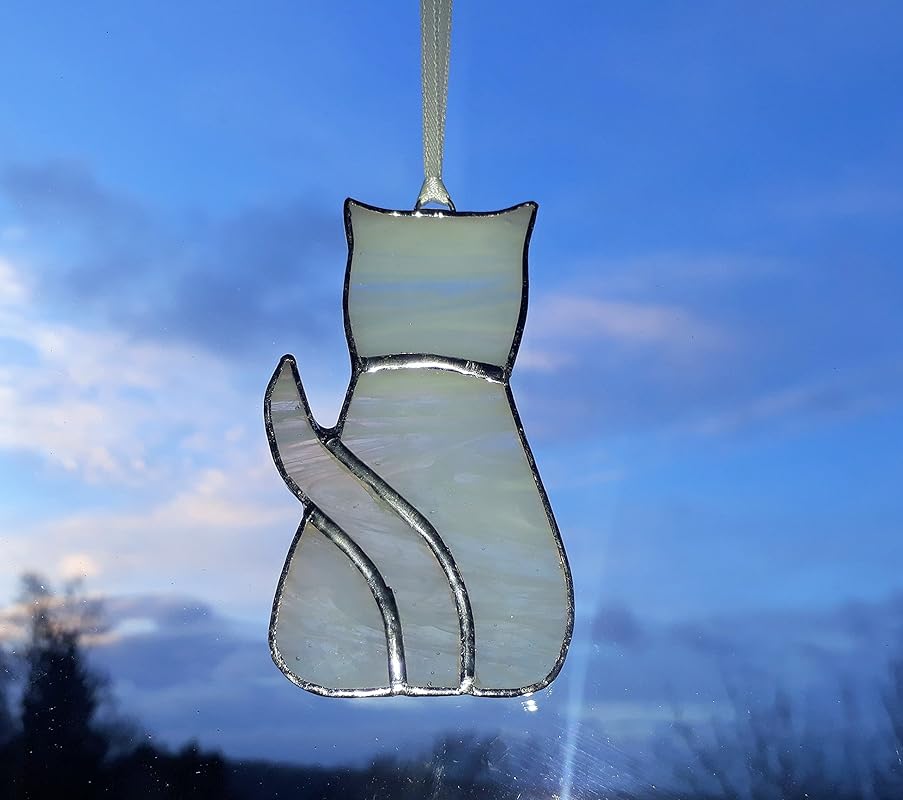 Stained Glass White Cat Kitten Suncatcher Amazon.co.uk Handmade