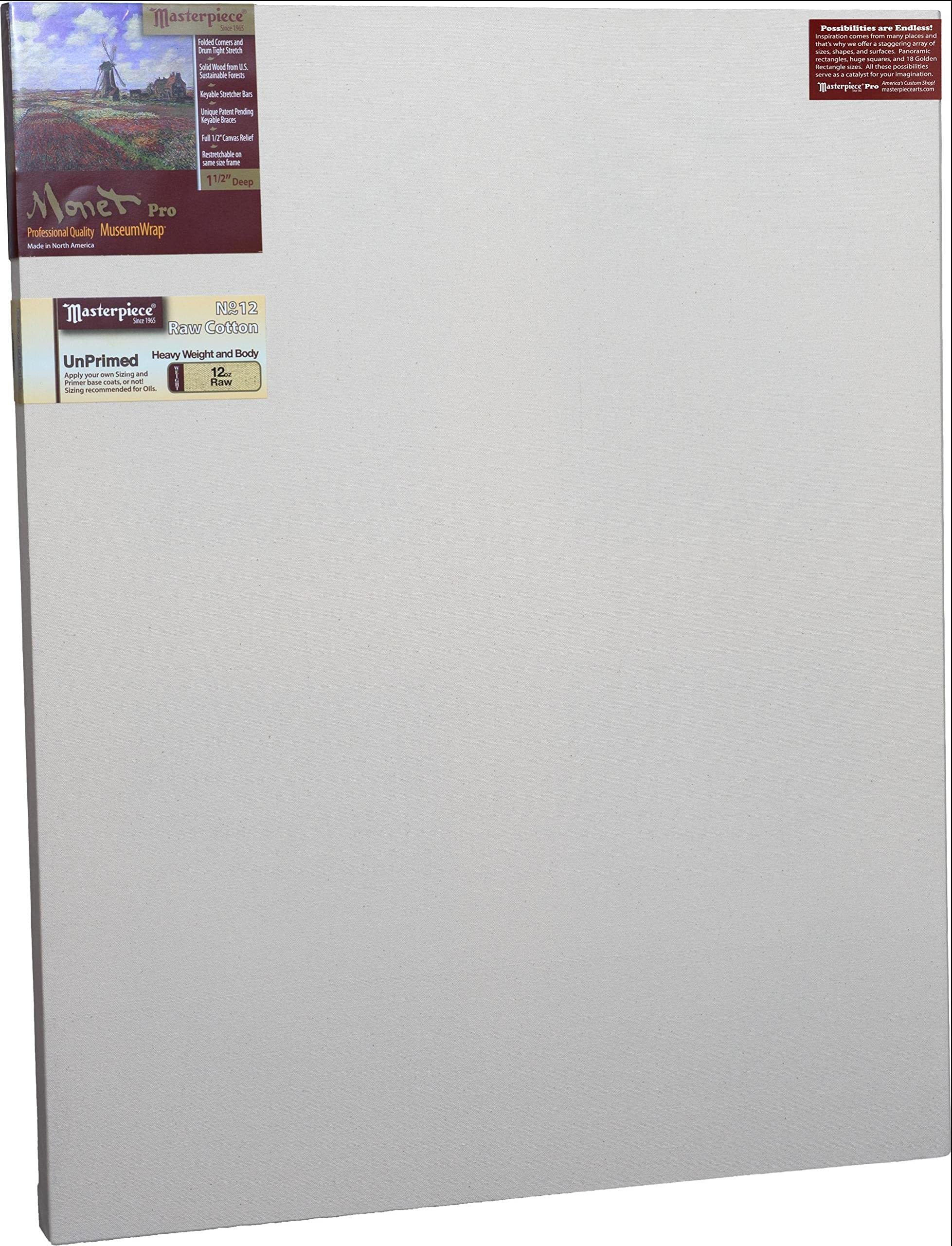 MASTERPIECE Z1MR-5284 Monet Pro 1.5″ Deep Raw Unprimed Heavy Weight #12 Cotton 11.5 oz Stretched Canvas 52″ x 84″ Natural