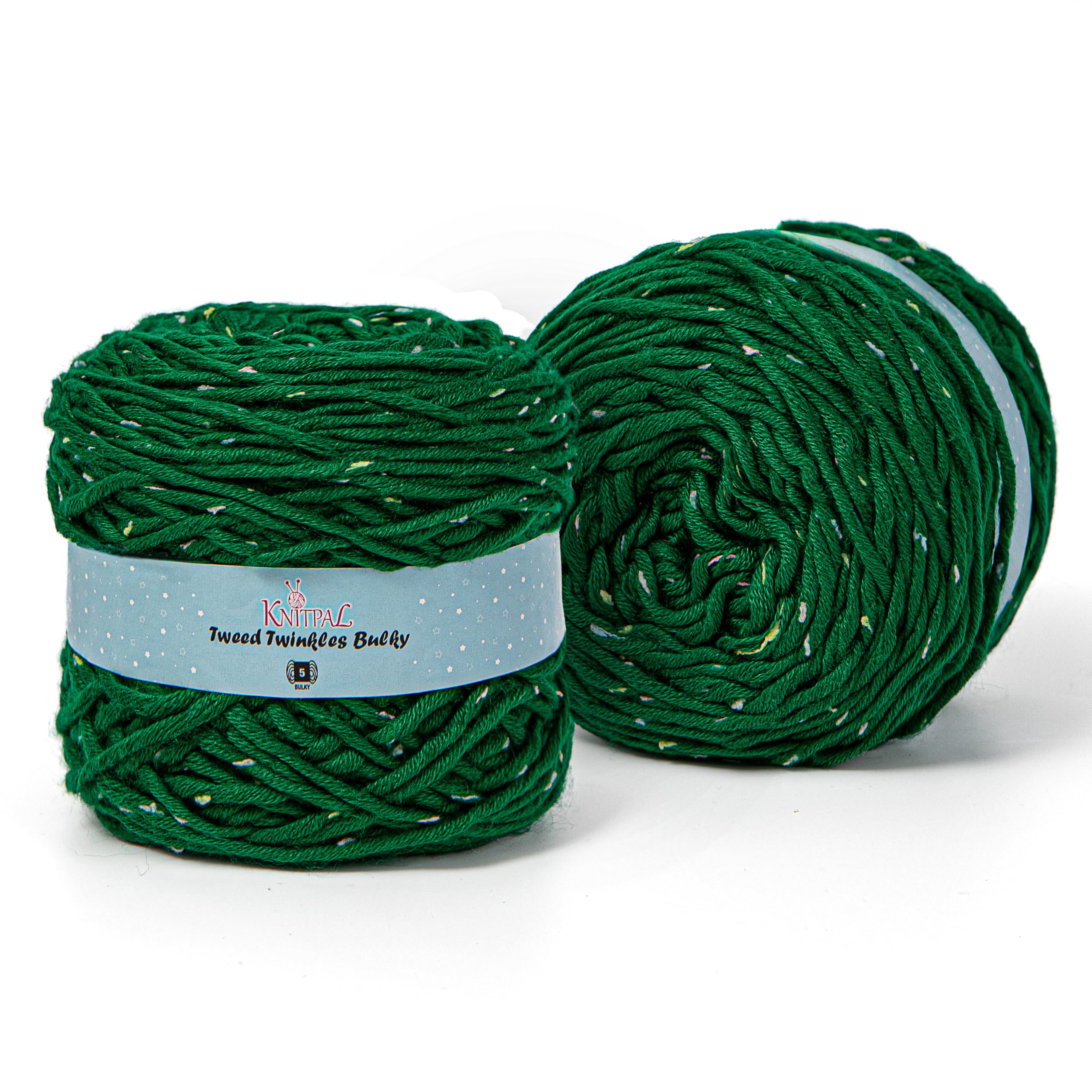 Tweed Twinkles Bulky, Soft Acrylic Hypoallergenic Yarn for Knitting Crocheting Babies Hats, Blankets, Garments, 2 Cakes (360m/400g), Bulky Chunky Weight, #5 (Green Grass)