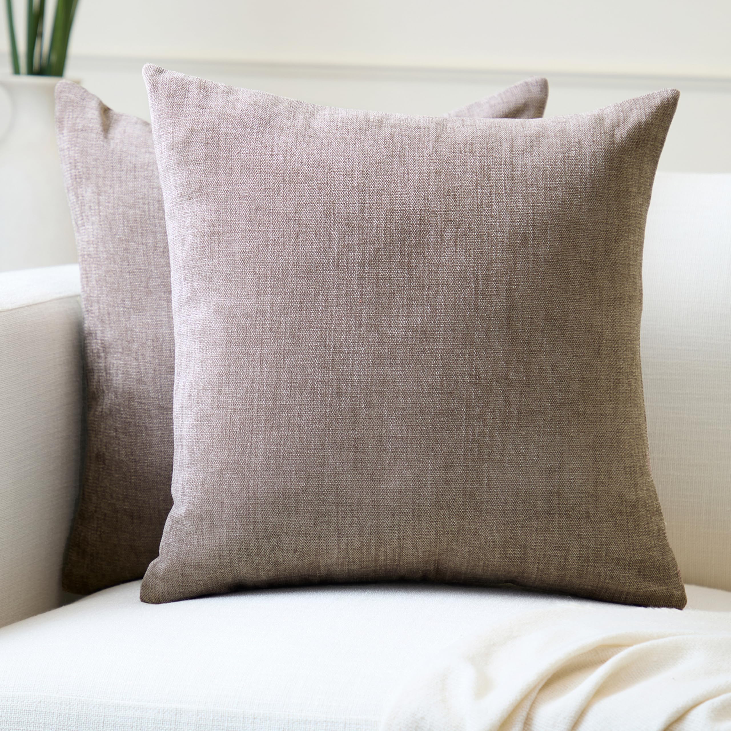 Encasa XO Chenille Cushion Covers Set of 2 | Dusty Brown - (20"x20") (50x50 cm) | Decorative Accent Square Throw Pillow Cases For Couch, Home Decor, Sofa