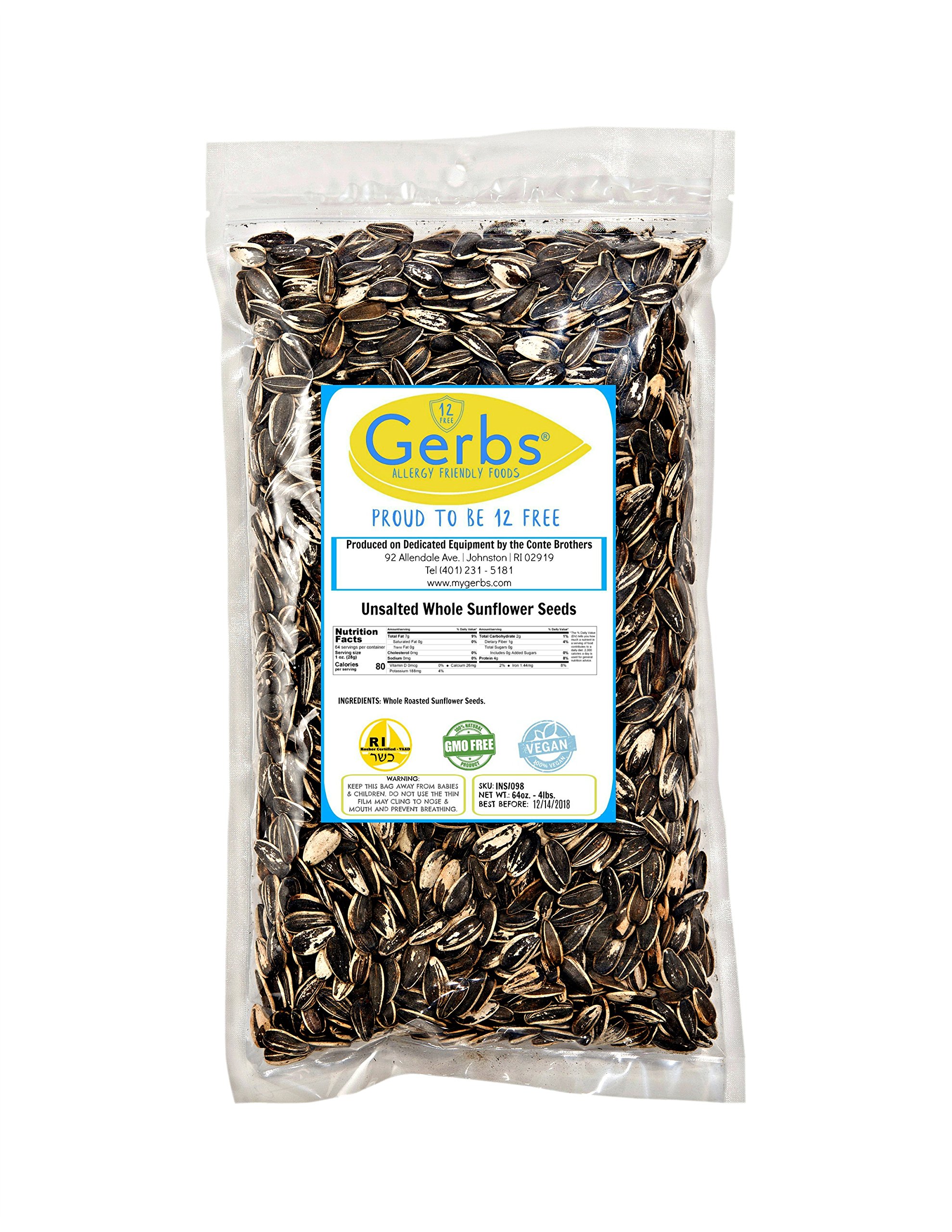 Lightly Sea Salted Sunflower Seed In Shell by Gerbs 2 LBS Top 11 Food Allergen