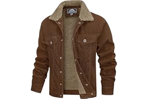 MAGCOMSEN Men's Corduroy Jacket Sherpa Lined Trucker Jackets Cotton Turn-Down Collar Warm Winter Jacket 5 Pockets