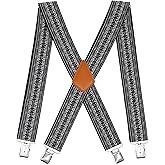 Doloise Men's Suspenders X Back 2 Inches Wide with Extra Heavy Clips Adjustable Braces for Men Suspender