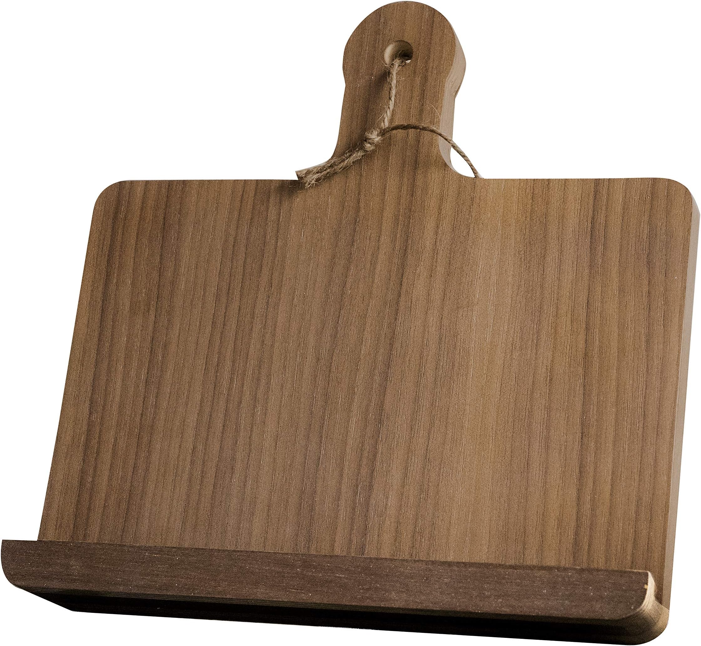Walnut Wooden Cookbook Holder Horizontal Stand for Kitchen Recipes Tablets Rustic Style