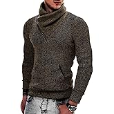 COOFANDY Men's Knitted Turtleneck Pullover Shawl Collar Sweaters Slim Fit High Neck Hoodies with Pockets