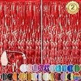 Red Streamers Foil Fringe Curtain 3.3 x 8.3ft Party Streamers 2Pack Metallic Streamer Curtains Mermaid Birthday Themed Party Decorations Tinsel Curtain for Parties Streamers for Wedding Xmas Decor