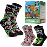 Minecraft Boys Crew Socks - Soft, Breathable Youth Socks Pack of 3 or 5 - Gamer Gifts (Black/Grey, 10-13 Years)