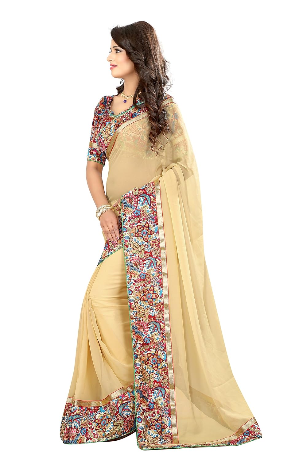 oomph! women's georgette saree with blouse piece