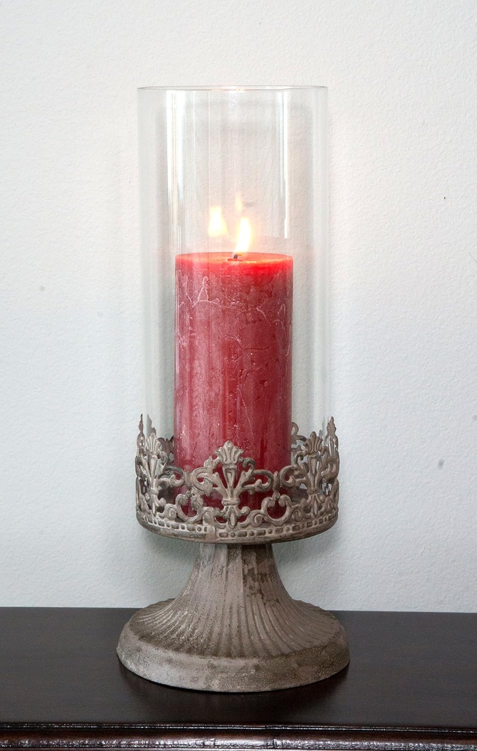 Stonebriar Fleur de Lis Hurricane Candle Holder, Large, White: Home & Kitchen