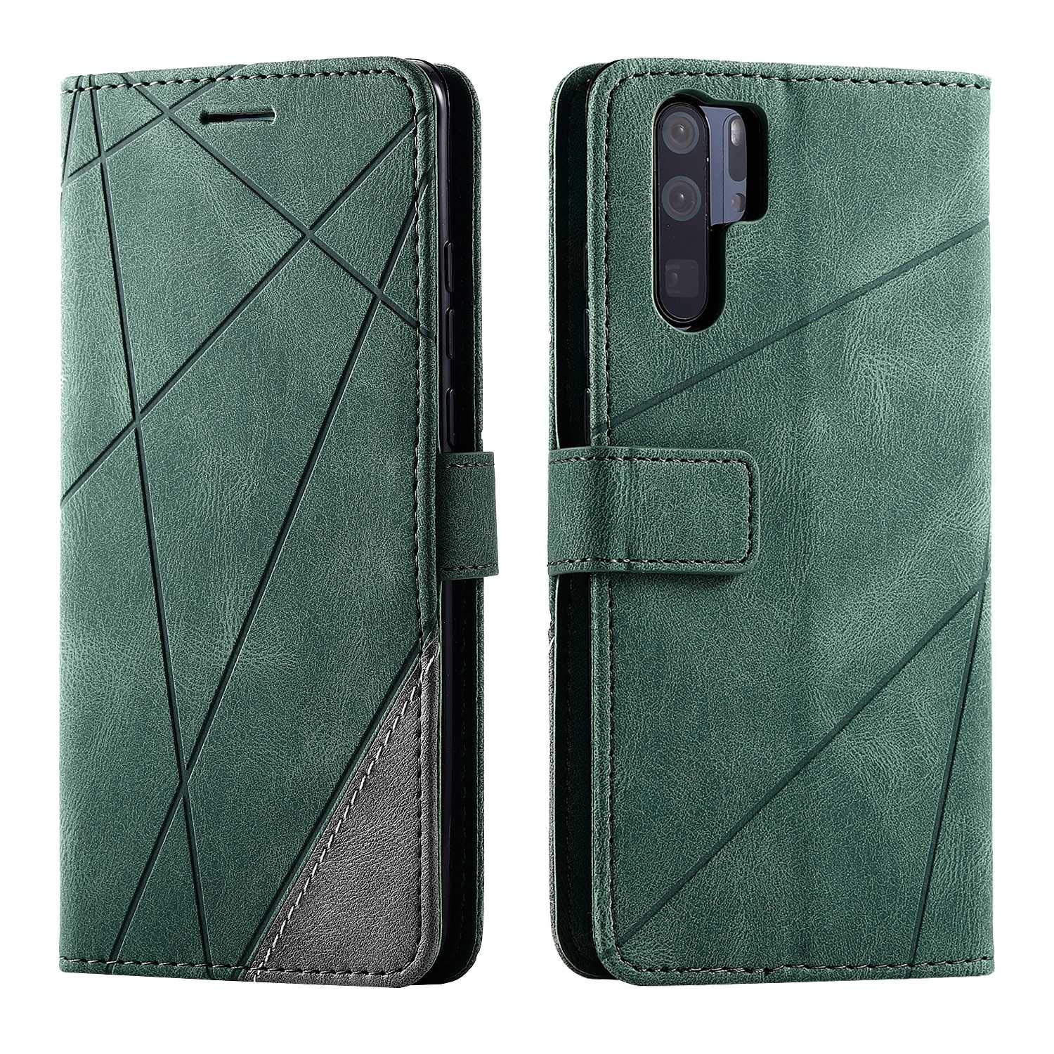 SONWO Case for Huawei P30 Pro Case, Premium Leather Flip Wallet Case Magnetic Closure Card Slots Kickstand Phone Case for Huawei P30 Pro, Green