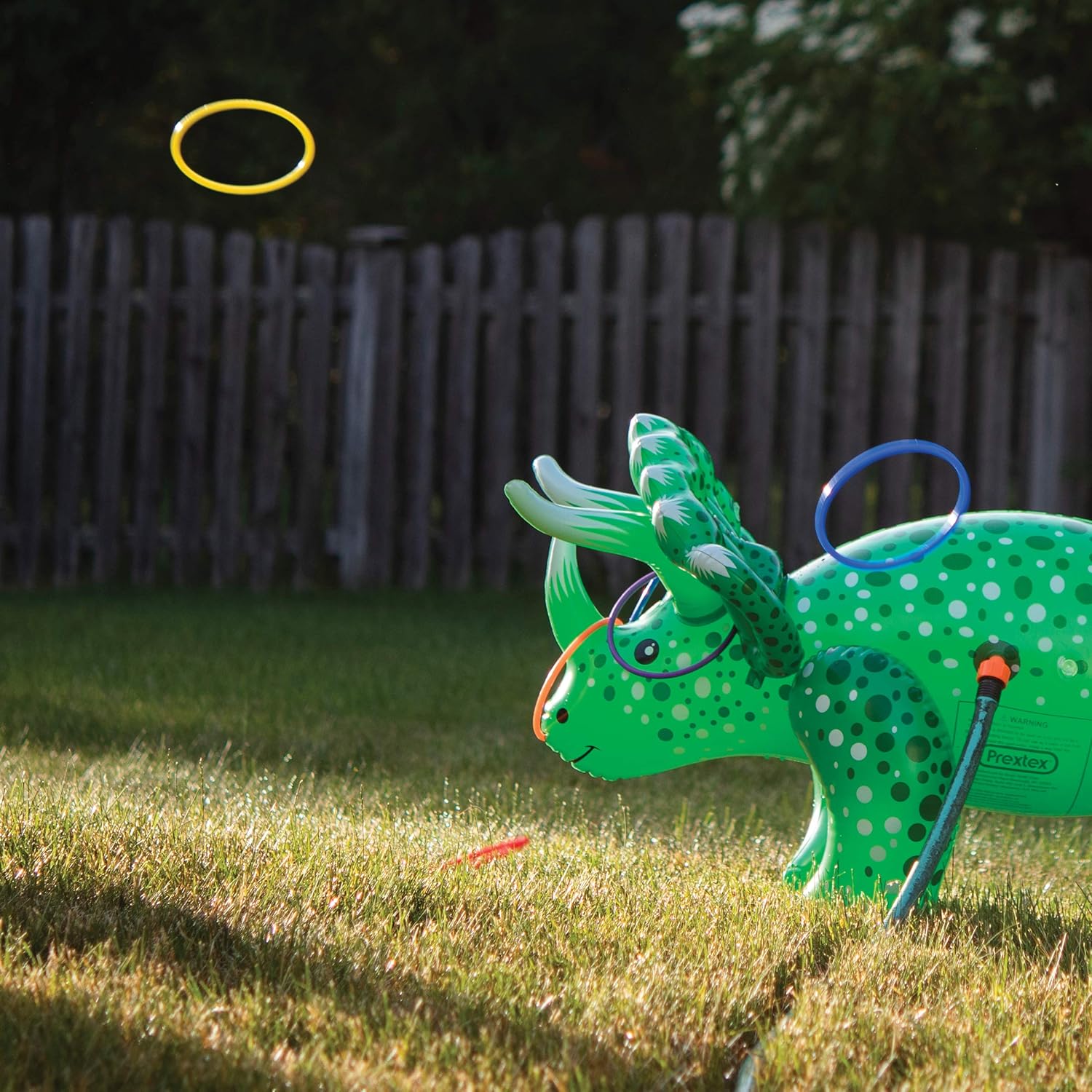 Prextex 2 in 1 Dinosaur Water Sprinkler and Ring Toss Combo Inflatable Water Toy Fun Outdoor Water Toys Activity for Toddlers and Kids: Toys & Games