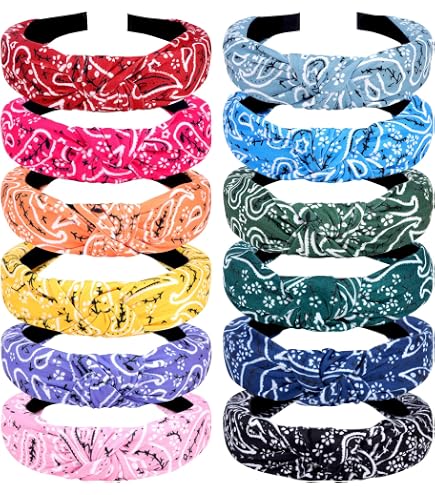 10 PACK Stylish Paisley Headbands for Women - Multicolor Set Amazon.com : TOBATOBA Knotted Paisley Hair Bandanas - 10  main image 3
