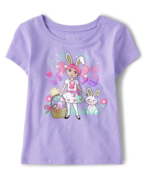 THE CHILDREN’S PLACE BABY GIRLS AND TODDLER SHORT SLEEVE GRAPHIC T-SHIRT, PURPLE EASTER GIRL, 12-18 MONTHS US