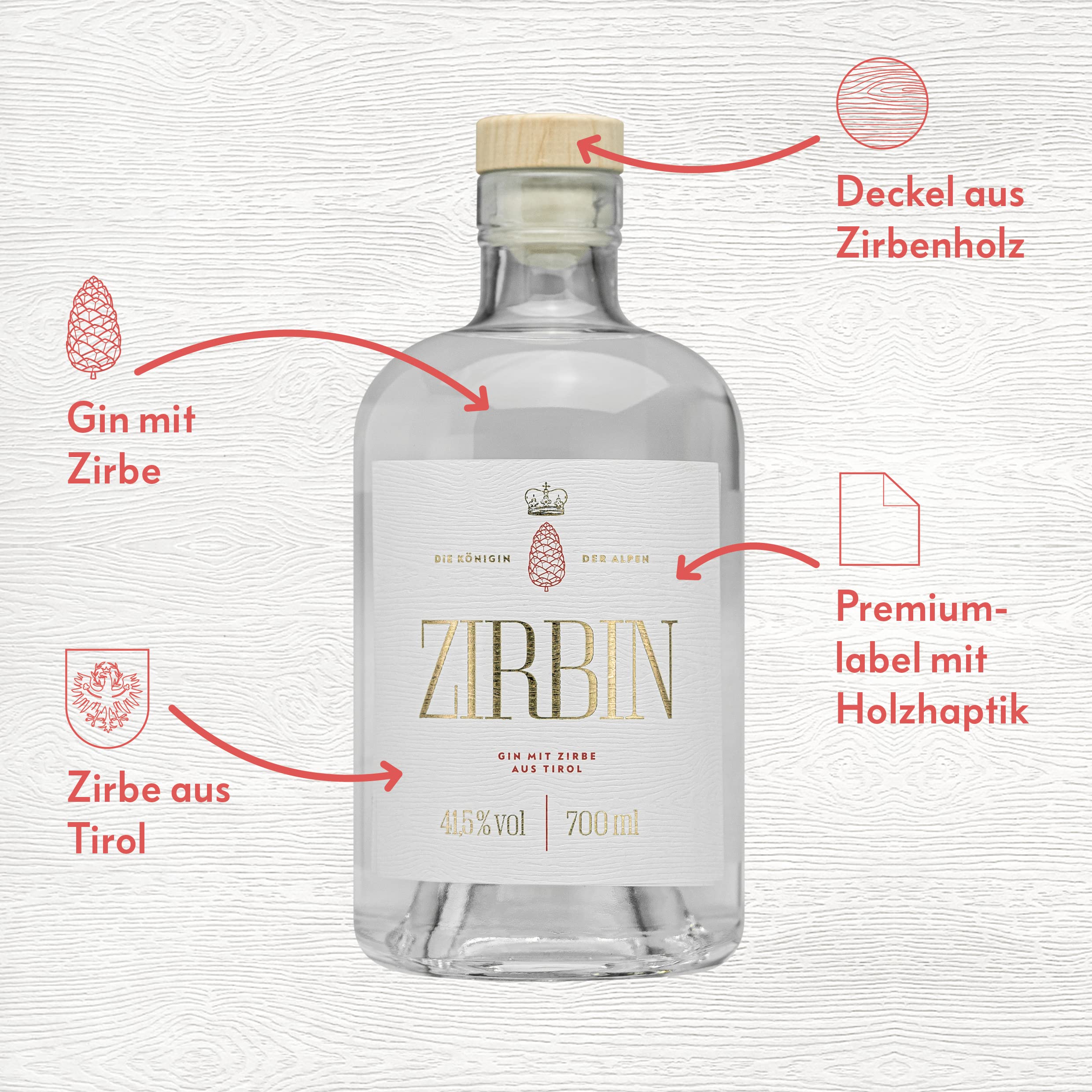 ZIRBIN Dry Gin mit Zirbe – Premium Craft Gin aus Tirol, Österreich – Wacholder & Alpine Botanicals – 41,5% Vol – 700 ml – Ideal für Gin Tonic & Cocktails 3