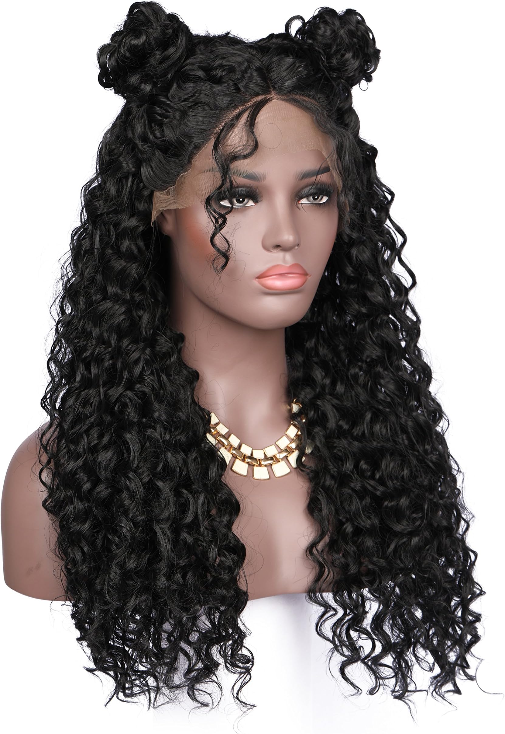 eNilecor Black Curly Wig, Long Kinkys Curly Hair Wigs for Black Women Synthetic Jet Black Lace Front Afro Wigs with Baby Hair