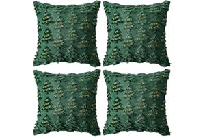 JANBRM 4 Pcs Christmas Throw Pillow Covers 18x18, Soft Faux Fur Pillow Cases Holiday Decorations, Fluffy Plush Accent Couch Cushion Case for Festivals Winter Sofa Living Room Home Decor(Green Tree)