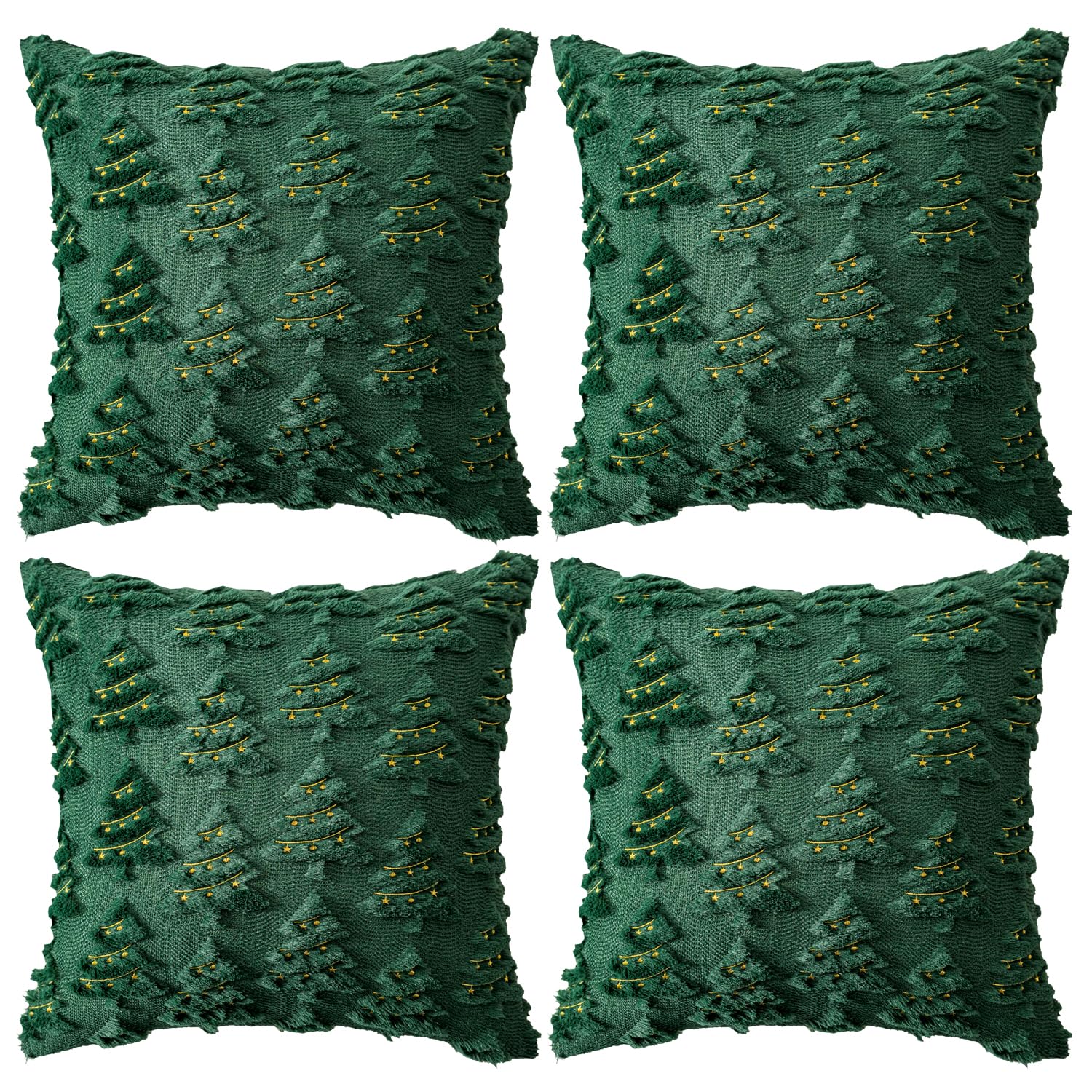 View 1 of 4 Pcs Christmas Throw Pillow Covers 18x18, Soft Faux Fur Pillow Cases Holiday Decorations, Fluffy Plush Accent Couch Cushion Case for Festivals Winter Sofa Living Room Home Decor(Green Tree)