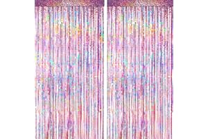 BSRESIN 4 Packs Pink Foil Fringe Curtain, Pink Glitter Metallic Tinsel Backdrop for Birthday, Wedding, Baby Shower, Princess Bachelorette Cowgirl Party Decorations Supplies