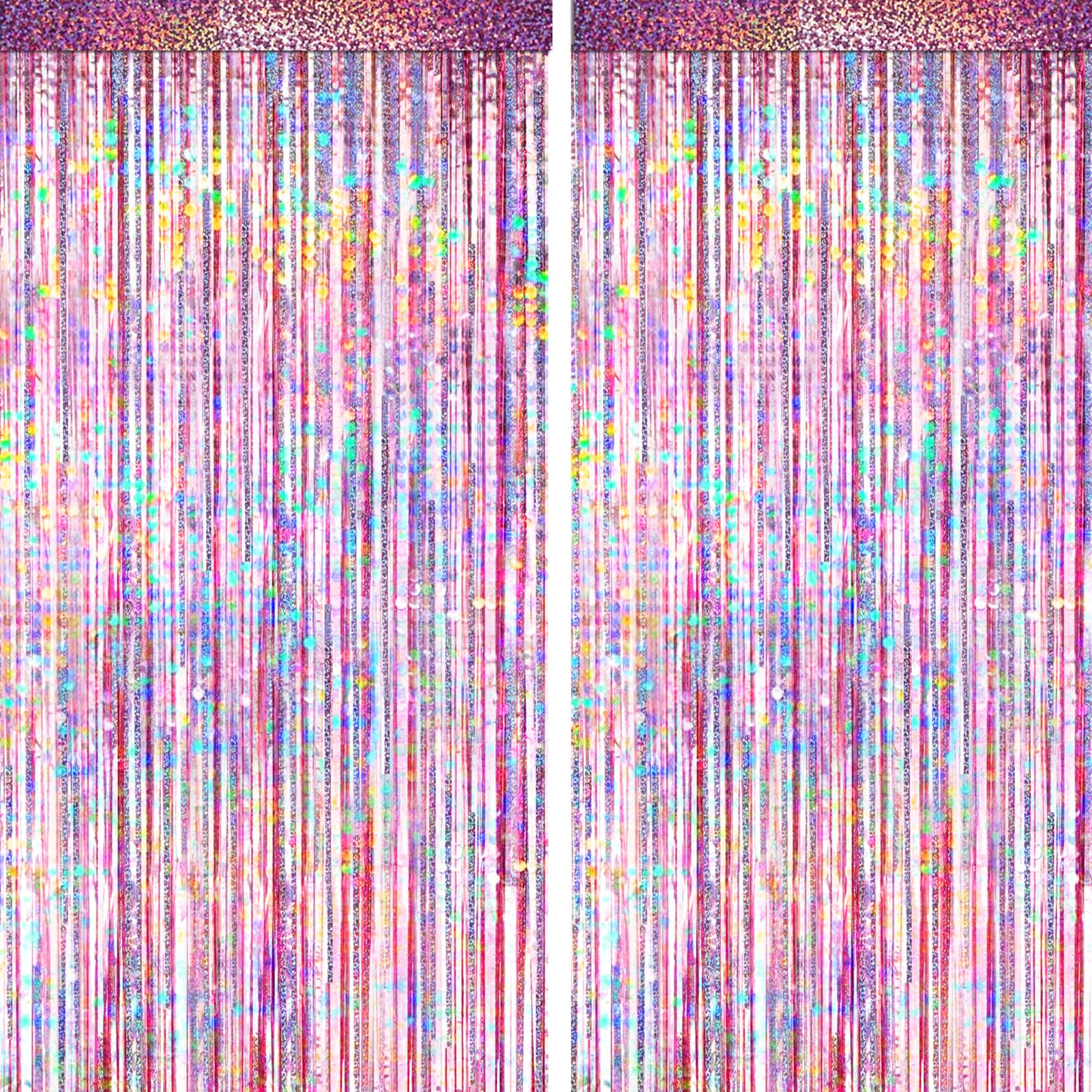 4 Packs Pink Foil Fringe Curtain, Pink Glitter Metallic Tinsel Backdrop for Birthday, Wedding, Baby Shower, Princess Bachelorette Cowgirl Party Decorations Supplies
