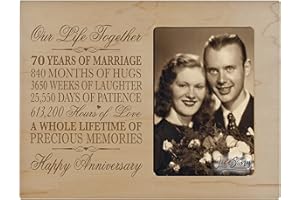 LifeSong Milestones 70th for Her Him 70 Year Wedding for Couple Parents Celebration Gift Picture Frame Holds 1 4x6 Photo 8" h X 10" w (Maple)