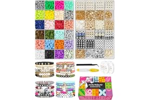 Velavior 7500 Pcs Clay Beads Bracelet Making Kit, 2 Boxes 24 Colors Polymer Heishi Beads for Jewerly Making, Alphabet Letter Spacer Smile Face Evil Eyes Beads, Craft Gift for Kids Teens Adults