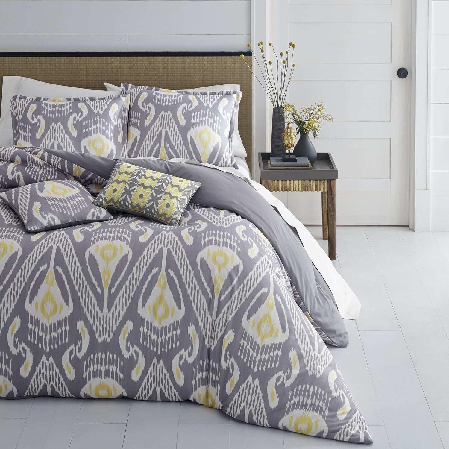 Azalea Skye Global Ikat Duvet Set, King, Gray/Yellow