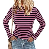 Women's Long Sleeve Stripe Shirts Fall Casual Mock Neck Ribbed Knit Tops 2025 Fashion Clothes