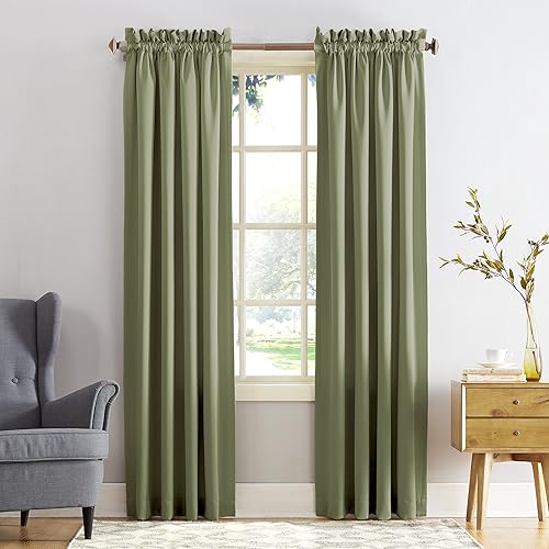 Sun Zero 53235 Energy Efficient Rod Pocket Curtain Panel, 54" x 108"-1, Sage Green