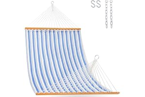 Lazy Daze Hammocks Quick Dry Hammock with Spreader Bar Textliene Fabric Double 2 Person Hammock with Chains Outdoor Patio Poolside Backyard Beach 450 lbs Capacity, Blue Stripes