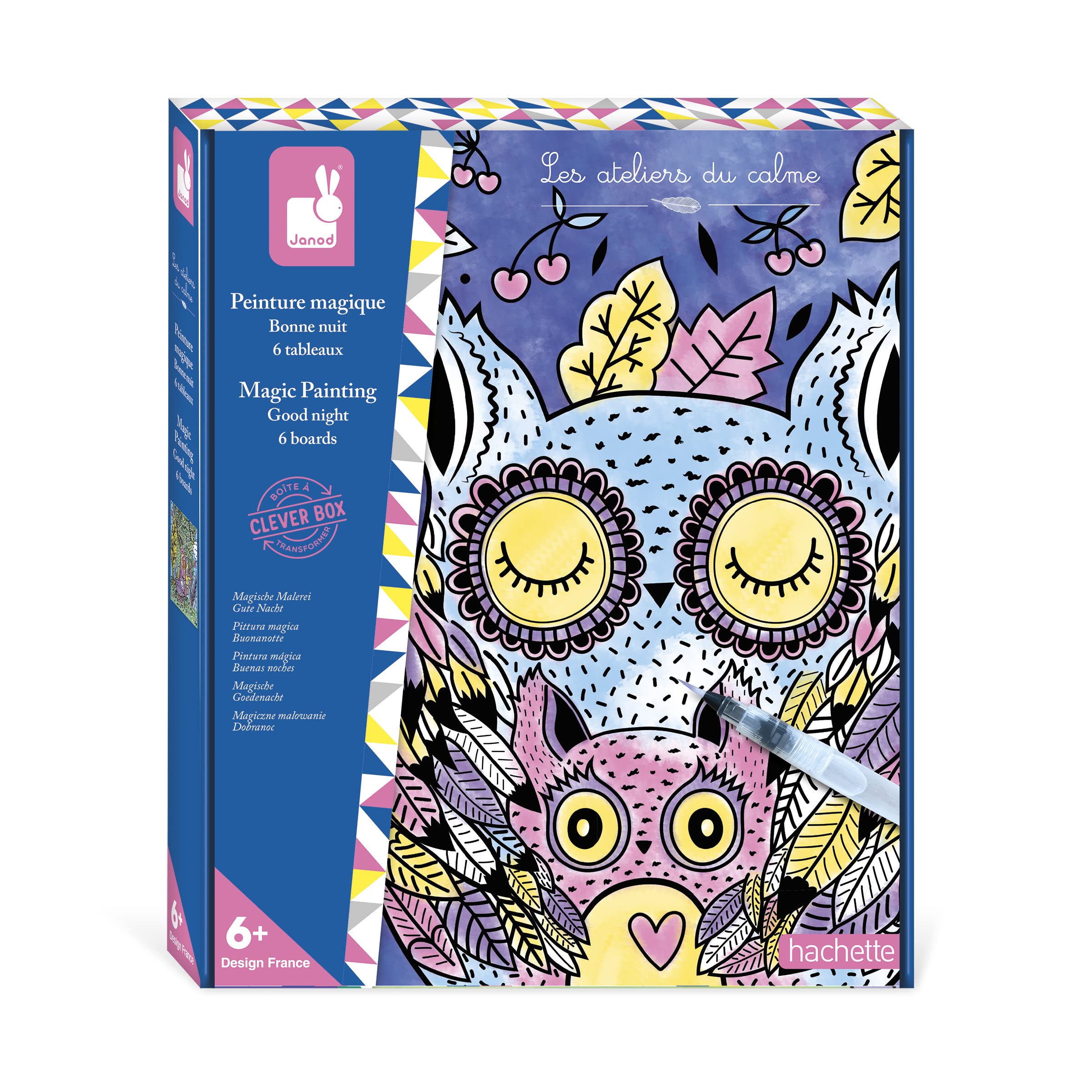 Janod - Magic Painting Set - Goodnight - Les Ateliers du Calme - Children’s Arts & Crafts Kit - 6 Colour-Your-Own Animal Pictures - Fine Motor Skills & Concentration - 6 Years +, J07875