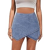 luvamia Jean Skorts for Woman High Waisted Pull On Stretchy Denim Wrap Skirt with Shorts Trendy Asymmetrical Skort