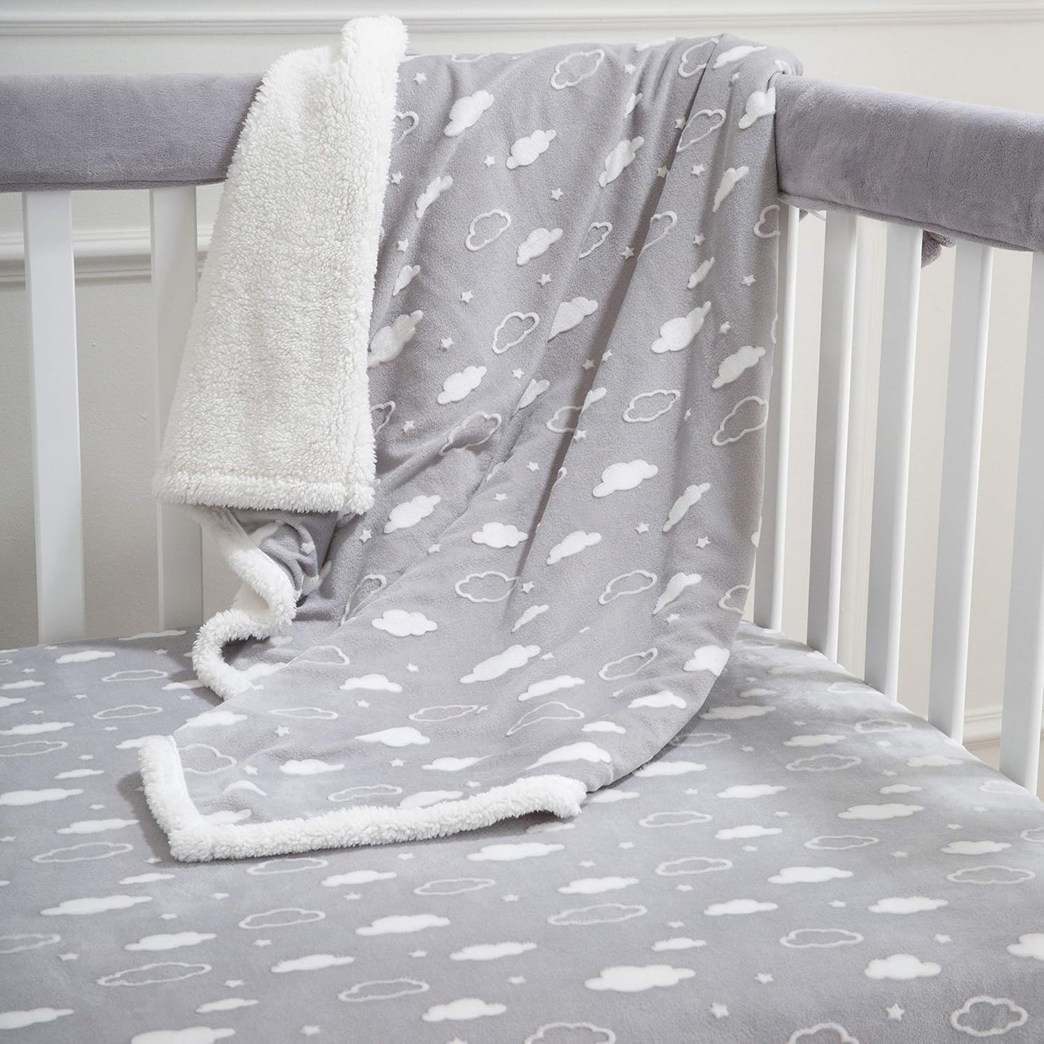 American Baby Company Heavenly Soft Sherpa/Chenille Receiving Blanket, 3D Cloud Grey, 30" x 35", for Boys and Girls : Baby