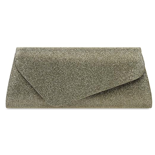 CASPAR TA394 Damen elegante Glitzer Stoff Baguette Clutch Tasche/Abendtasche mit langer Kette