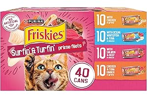 Purina Friskies Gravy Wet Cat Food Variety Pack, Surfin’ and Turfin’ Prime Filets Favorites - (Pack of 40) 5.5 oz. Cans