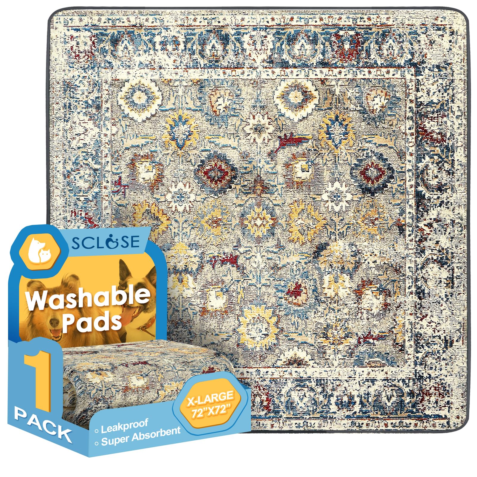 Photo 1 of SCLOSE Washable Pee Pad for Dogs Extra Large, 72" x 72" Reusable Puppy Pads Waterproof Dog Rugs, Super Absorbent, Leakproof, Dog Crate Pad, Playpen Mat, Whelping Pads, Vintage