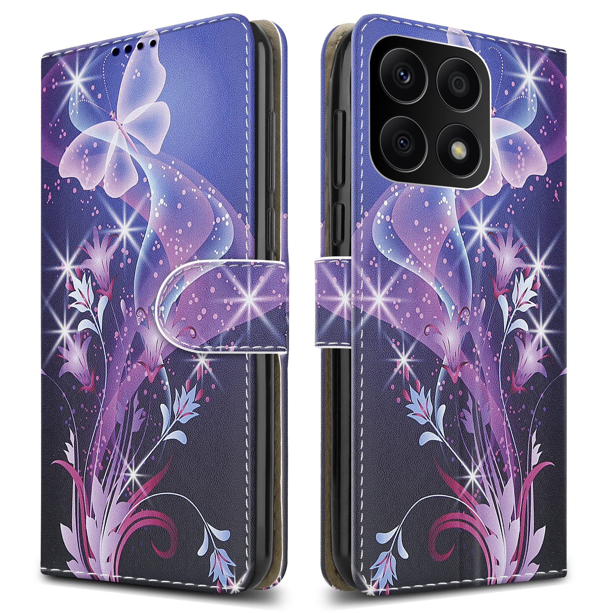 PIXFAB For Honor X8A 4G Leather Phone Case, Magnetic Closure Full Protection Book Folio Design, Wallet Case Cover [Card Slots] and [Kickstand] For Honor X8A (4G) - Butterfly