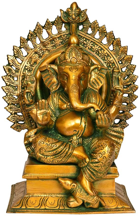 Exotic India Lord Ganesha on Kirtimukha Throne Brass Statue Amazon