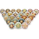 Craft Trade Ceramic Cabinet Knobs (Set of 25), Printed Mandala Design Decorative Drawer Pulls for Kitchen Cupboards and Dressers, 2.5" Length x 1.5" Diameter, Multicolor