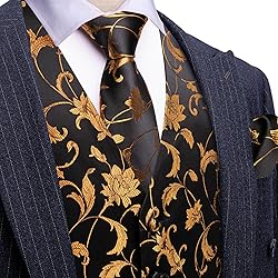 Barry.Wang Gold Black Vest for Men Silk Jacquard